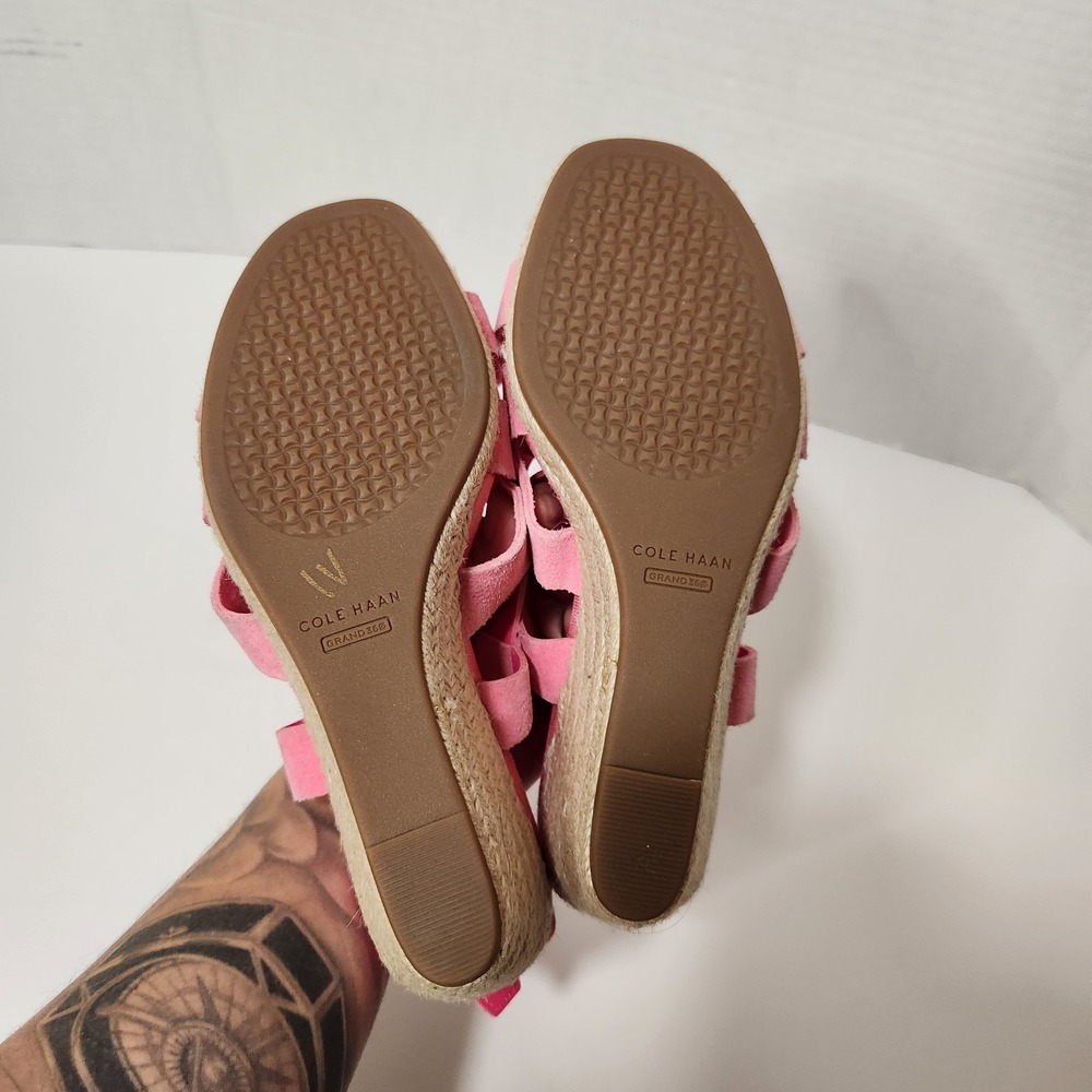 COLE HAAN 'Crystal' Pink Suede Wedge Espadrille Sandals Size 5 B - Picture 9 of 9